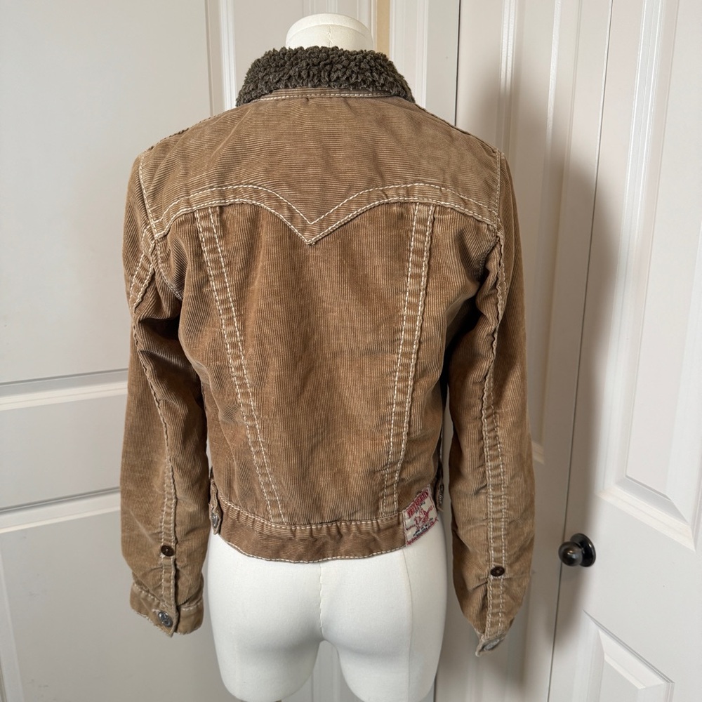 True Religion Corduroy Sherpa Jacket Brown Trucker World Tour Size Small - Picture 5 of 13